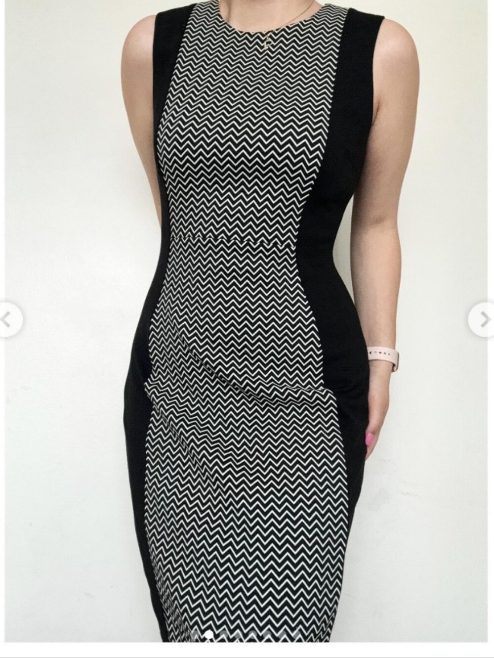 Calvin Klein Black White Sheath Dress with Geo Print NWT Sz 8